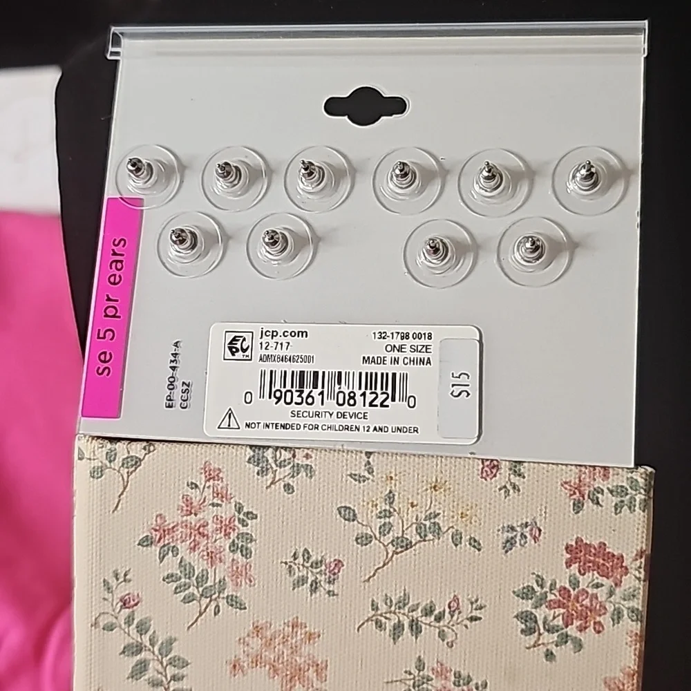 NIP Pierced Earrings Set From JC Penny (5) Pair. Hypoallergenic, Sensitive Ears
